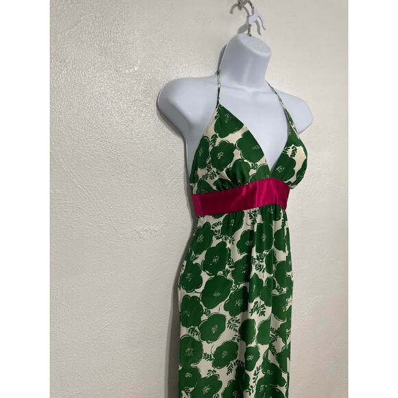 Donna Morgan Babydoll Maxi Dress 6 Green Floral Designer Summer Luxury Resort - Picture 3 of 13